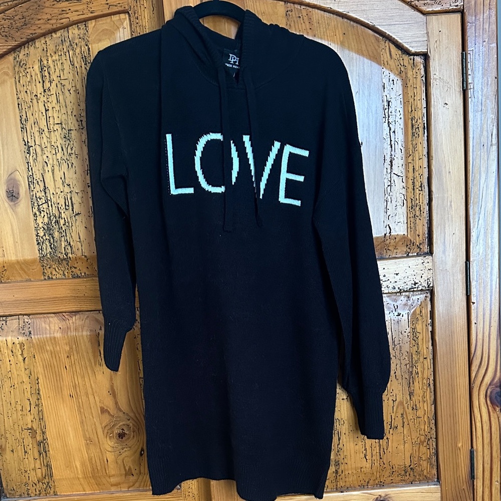 VALENTINES DAY! Derek Heart Black Knit Sweater Dress with the word LOVE!